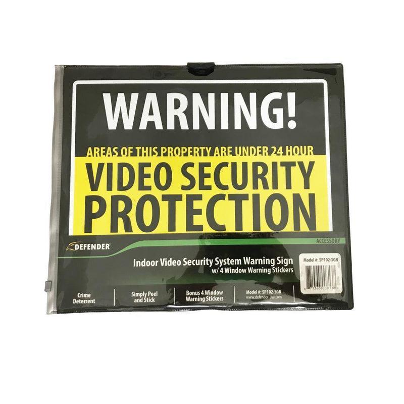 Defender Indoor Video Security System Warning Sign w/Stickers